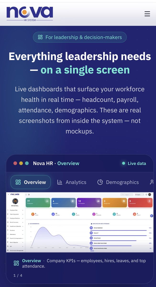 Nova HR website section aimed at leadership and decision-makers